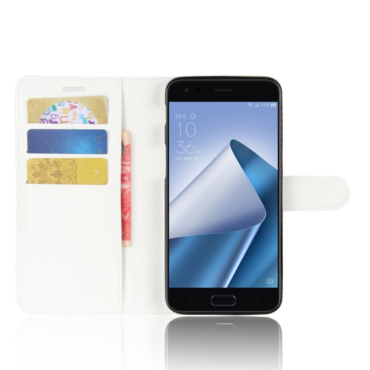 Litchi Skin Leather Wallet Cover for Asus ZenFone 4 (ZE554KL) - White-4