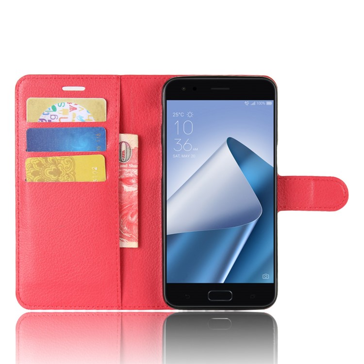Litchi Skin Leather Card Holder Case for Asus ZenFone 4 (ZE554KL) - Red-4