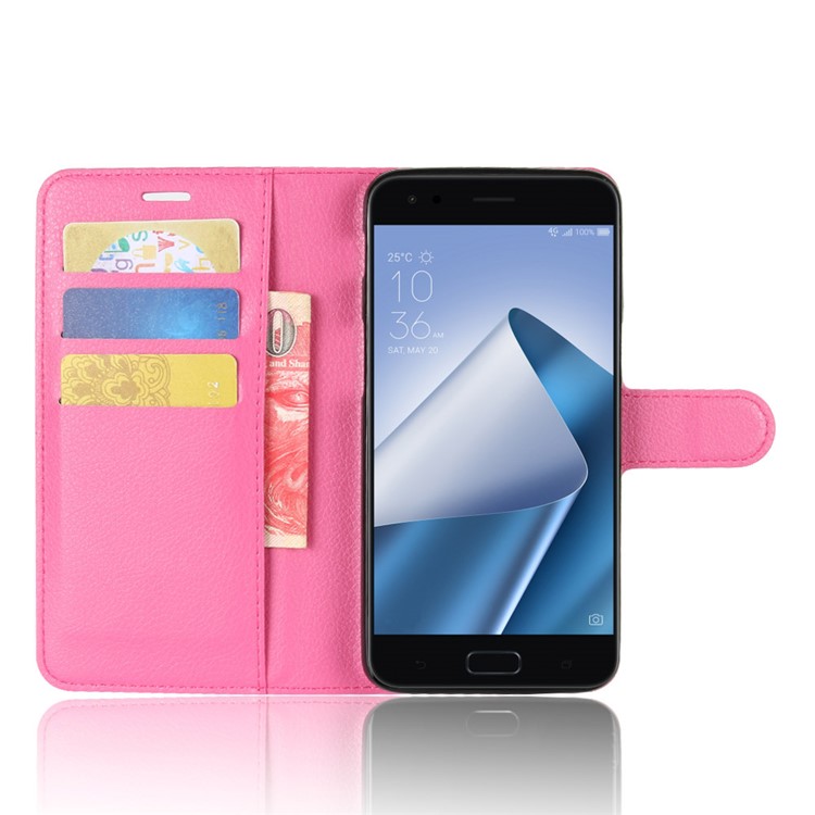 Litchi Skin Leather Wallet Case Cover for Asus ZenFone 4 (ZE554KL) - Rose-4