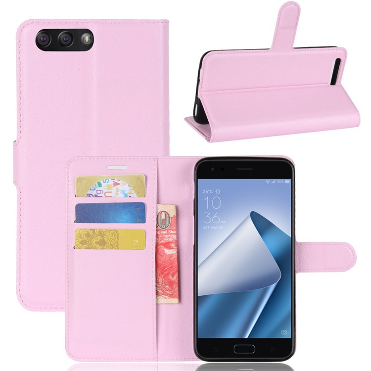 Litchi Skin PU Leather Wallet Case for Asus ZenFone 4 (ZE554KL) - Pink-1