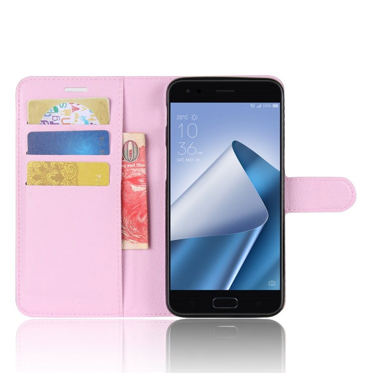 Litchi Skin PU Leather Wallet Case for Asus ZenFone 4 (ZE554KL) - Pink-4