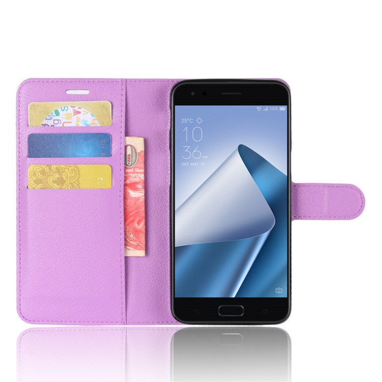 Litchi Skin Phone Leather Wallet Case for Asus ZenFone 4 (ZE554KL) - Purple-4