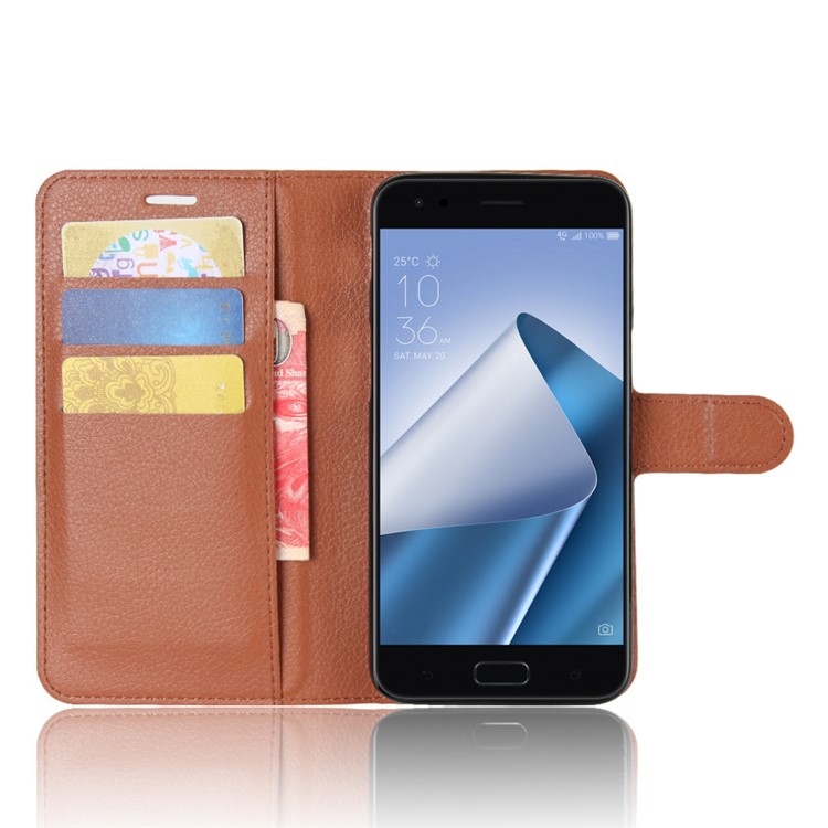 Litchi Skin Magnetic Leather Cell Phone Case for Asus ZenFone 4 (ZE554KL) - Brown-4