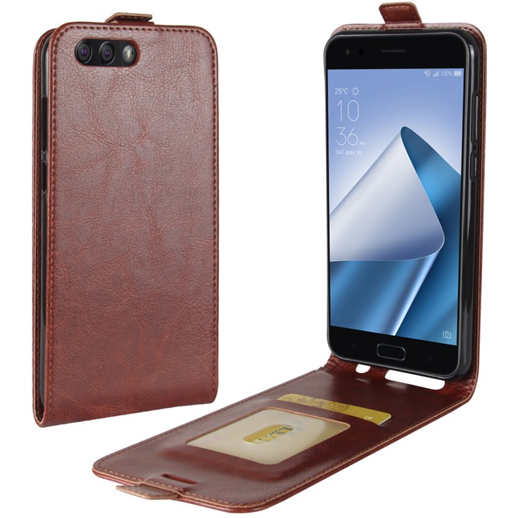 Crazy Horse Crazy Horse Vertical PU Leather Card Holder Case for Asus ZenFone 4 (ZE554KL) - Brown-1