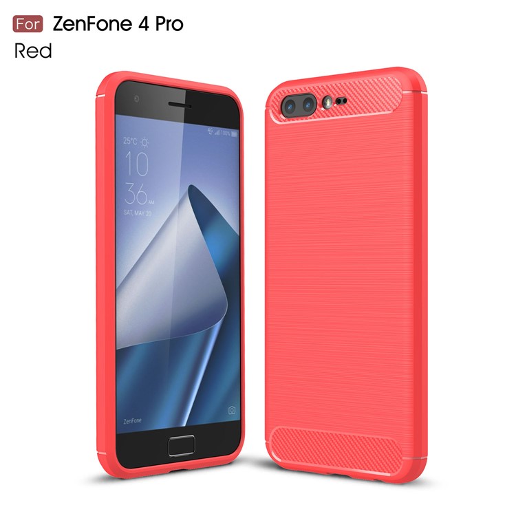 Carbon Fiber Texture Brushed TPU Mobile Phone Shell for Asus ZenFone 4 Pro ZS551KL - Red-1