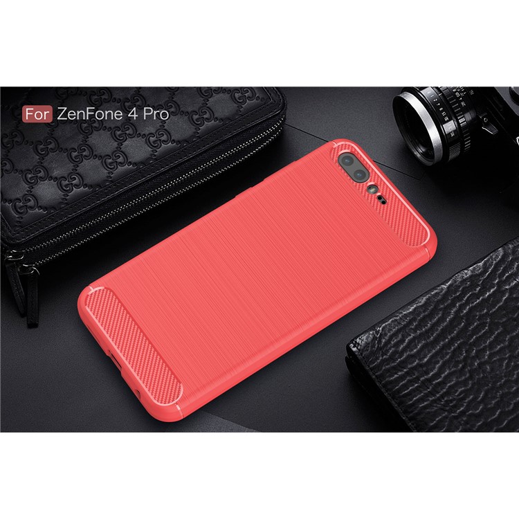 Carbon Fiber Texture Brushed TPU Mobile Phone Shell for Asus ZenFone 4 Pro ZS551KL - Red-2