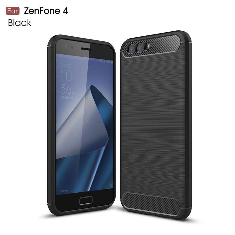 Carbon Fiber Texture Brushed TPU Mobile Phone Case for Asus ZenFone 4 ZE554KL - Black-1