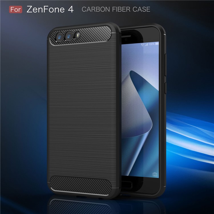 Carbon Fiber Texture Brushed TPU Mobile Phone Case for Asus ZenFone 4 ZE554KL - Black-2