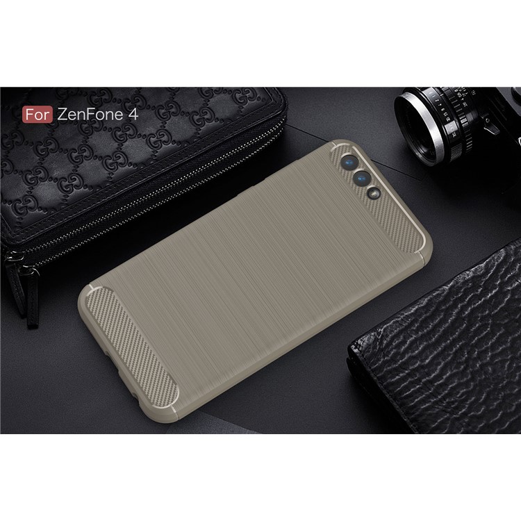 Textura de Fibra de Carbono TPU TPU Tope Topela Para Asus Zenfone 4 ZE554KL - Cinza-2