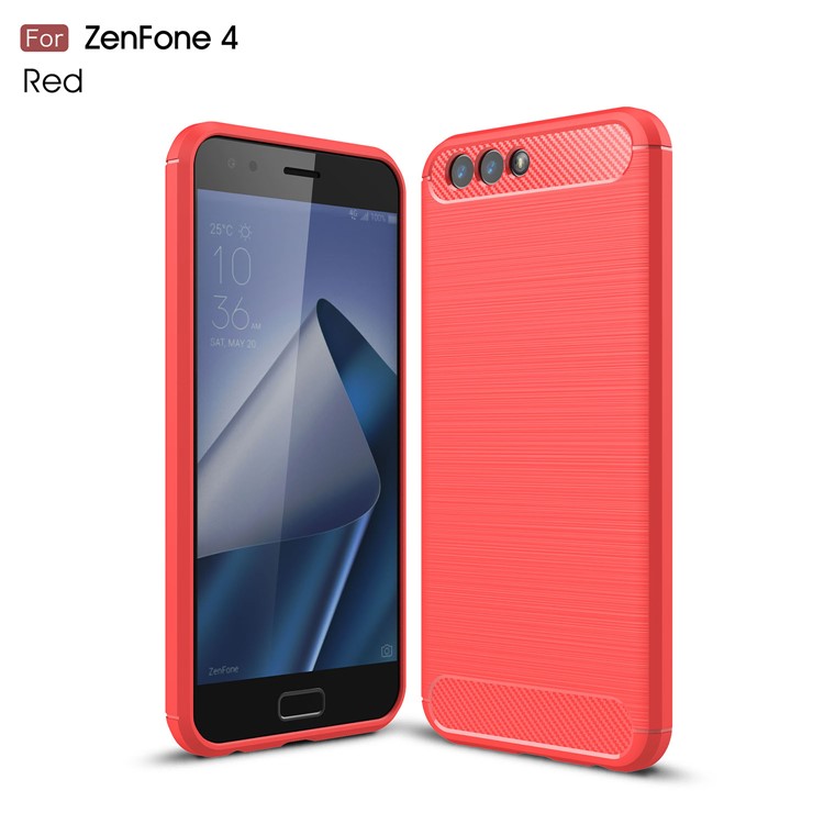 Carbon Fiber Texture Brushed TPU Mobile Phone Shell for Asus ZenFone 4 ZE554KL - Red-1