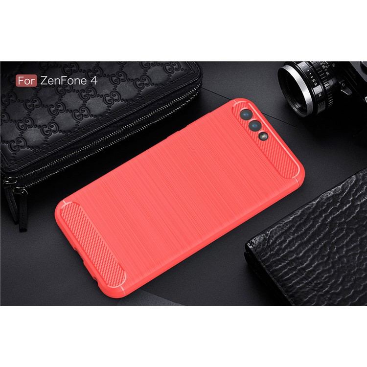 Carbon Fiber Texture Brushed TPU Mobile Phone Shell for Asus ZenFone 4 ZE554KL - Red-2