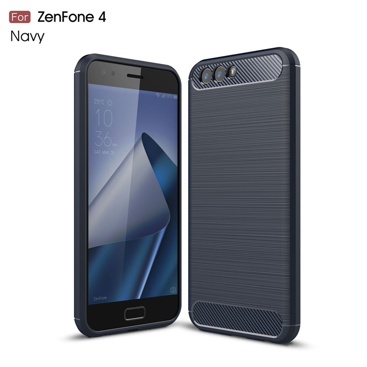 Carbon Fiber Texture Brushed TPU Back Casing for Asus ZenFone 4 ZE554KL - Dark Blue-1