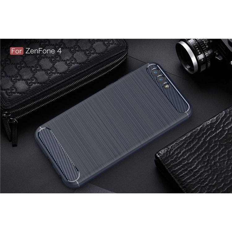 Carbon Fiber Texture Brushed TPU Back Casing for Asus ZenFone 4 ZE554KL - Dark Blue-2