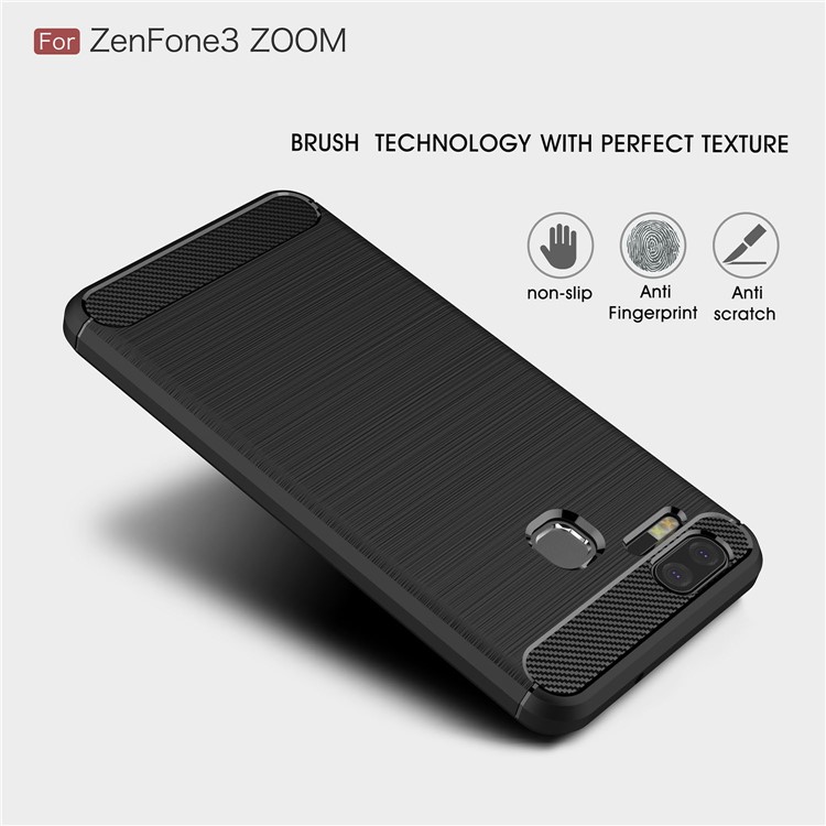 Carbon Fiber Texture Brushed TPU Mobile Phone Case for Asus ZenFone 3 Zoom ZE553KL - Black-3