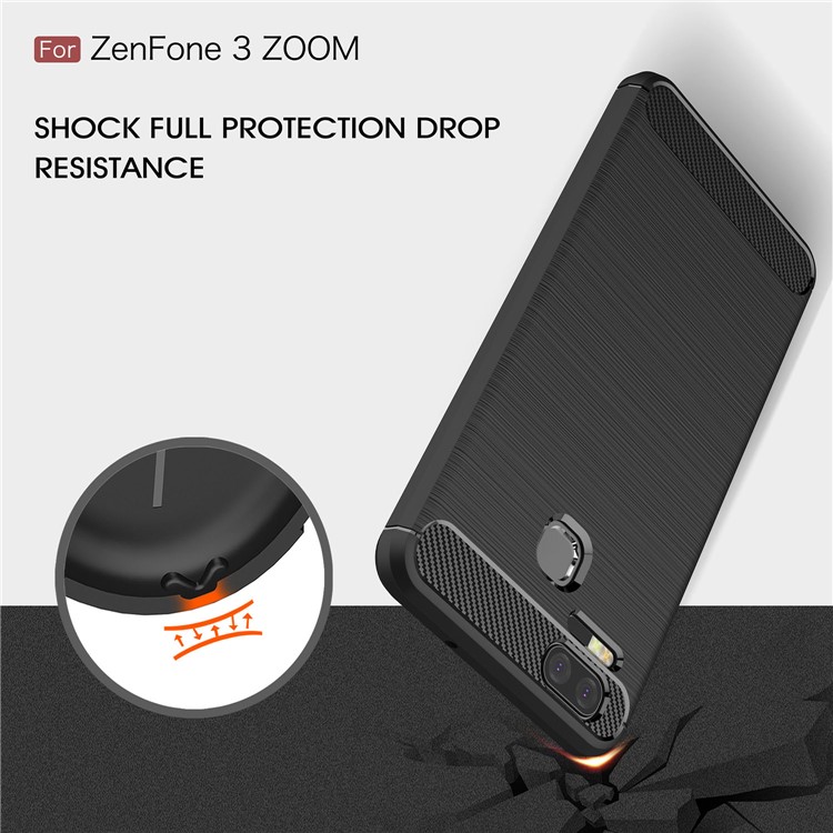 Carbon Fiber Texture Brushed TPU Mobile Phone Case for Asus ZenFone 3 Zoom ZE553KL - Black-6