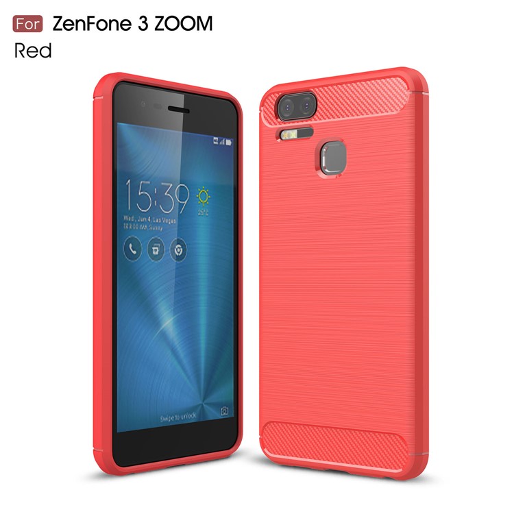 Carbon Fiber Texture Brushed TPU Mobile Phone Shell for Asus ZenFone 3 Zoom ZE553KL - Red-1