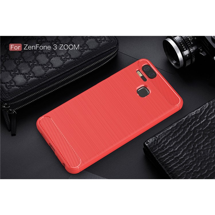 Carbon Fiber Texture Brushed TPU Mobile Phone Shell for Asus ZenFone 3 Zoom ZE553KL - Red-2