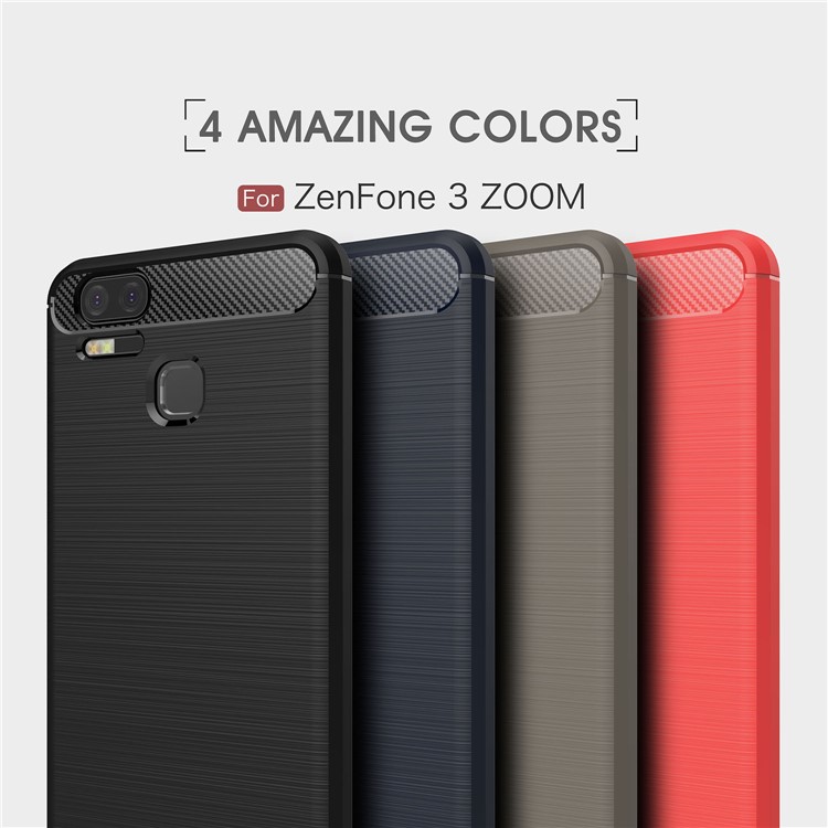Carbon Fiber Texture Brushed TPU Mobile Phone Shell for Asus ZenFone 3 Zoom ZE553KL - Red-3