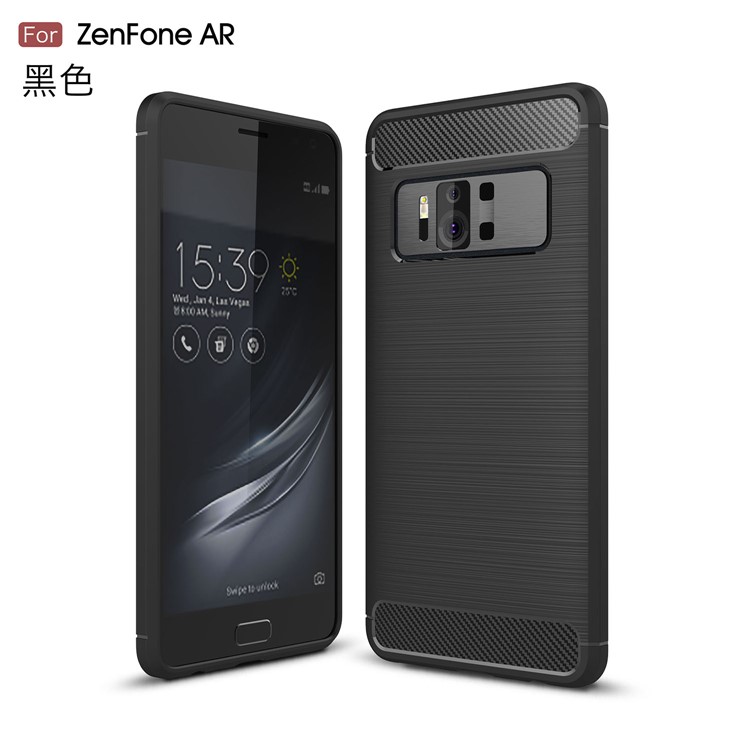 Carbon Fiber Texture Brushed TPU Mobile Phone Case for Asus ZenFone AR-ZS571KL - Black-1