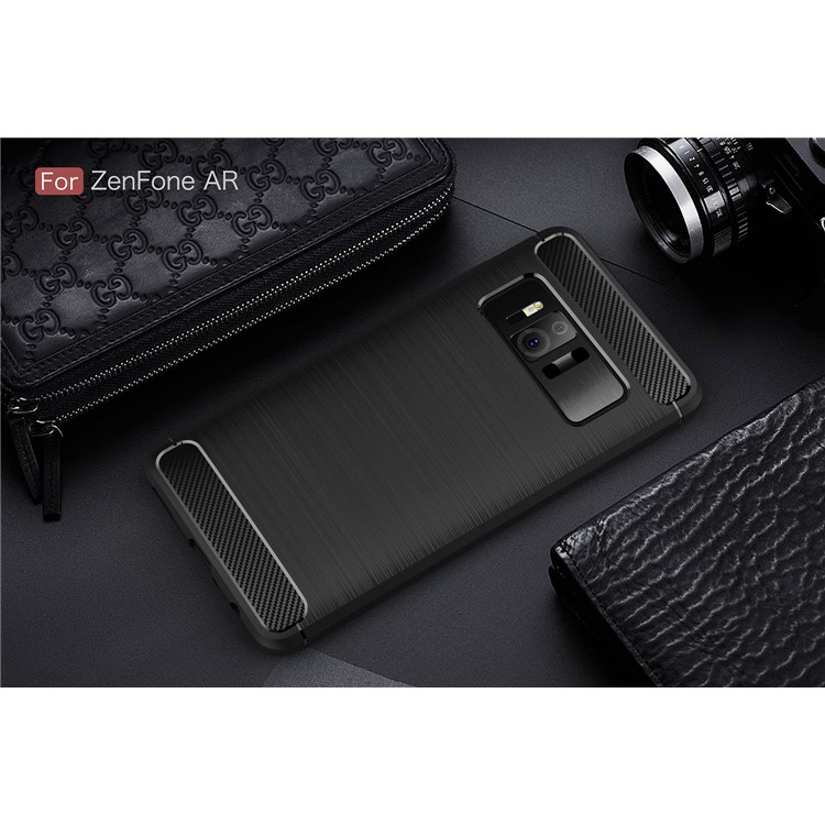 Carbon Fiber Texture Brushed TPU Mobile Phone Case for Asus ZenFone AR-ZS571KL - Black-10
