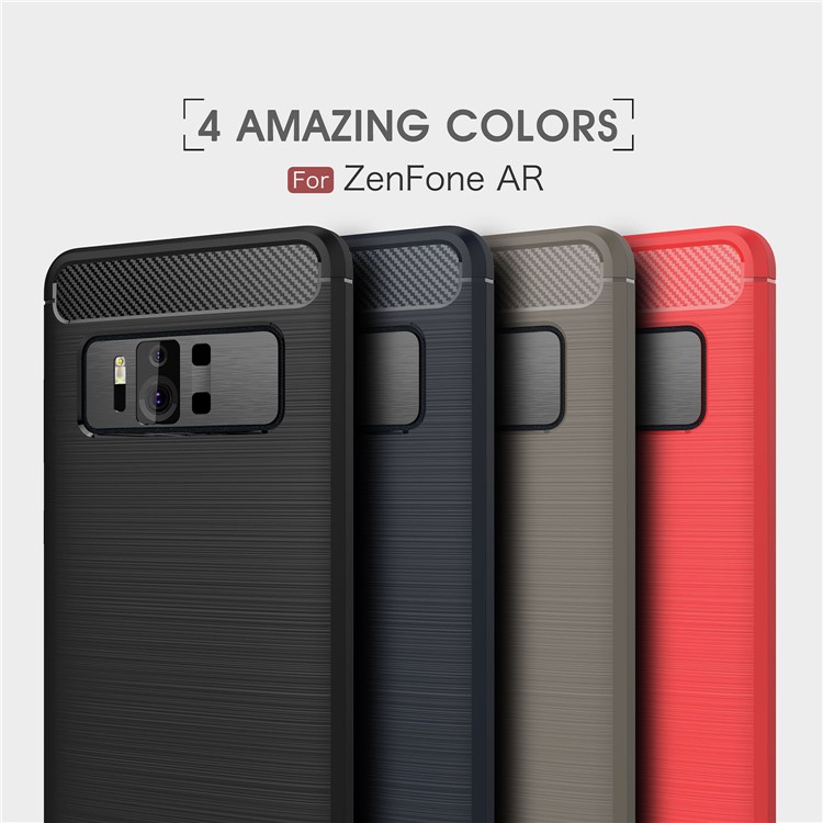 Carbon Fiber Texture Brushed TPU Mobile Phone Case for Asus ZenFone AR-ZS571KL - Black-11
