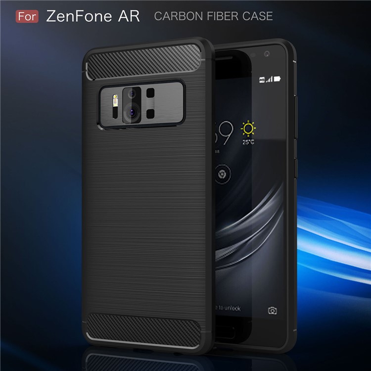 Carbon Fiber Texture Brushed TPU Mobile Phone Case for Asus ZenFone AR-ZS571KL - Black-2