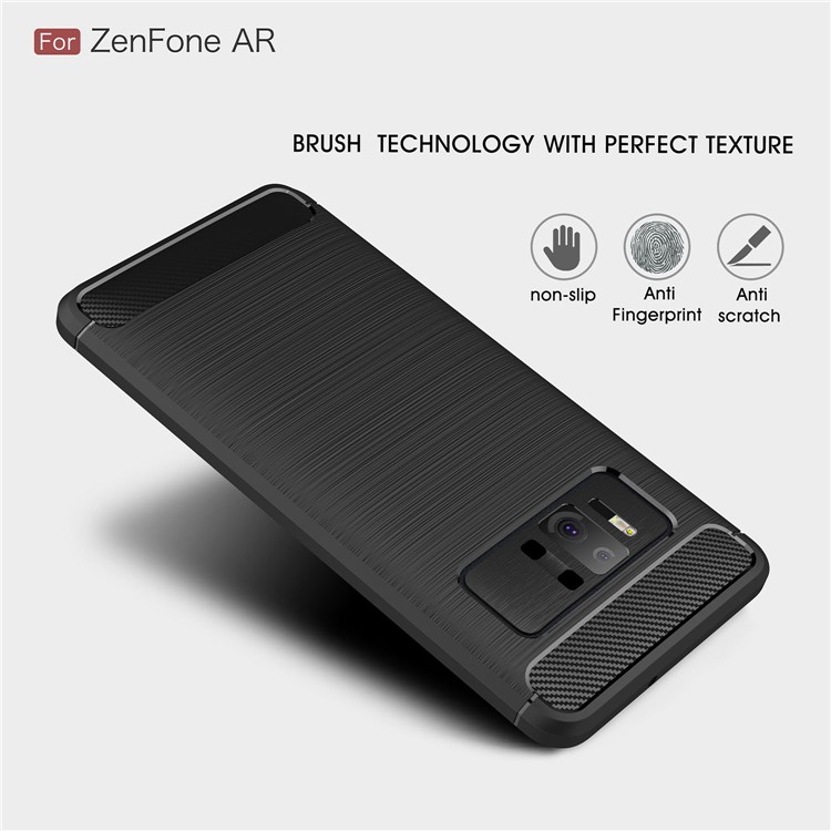 Carbon Fiber Texture Brushed TPU Mobile Phone Case for Asus ZenFone AR-ZS571KL - Black-3