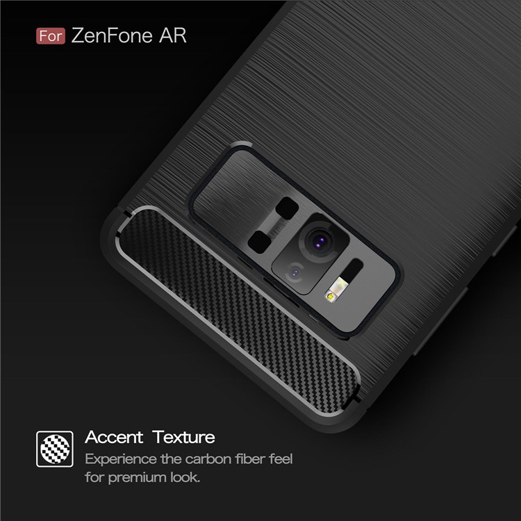 Carbon Fiber Texture Brushed TPU Mobile Phone Case for Asus ZenFone AR-ZS571KL - Black-4