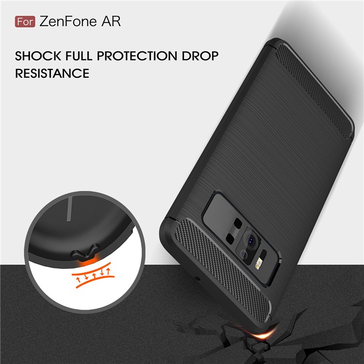 Carbon Fiber Texture Brushed TPU Mobile Phone Case for Asus ZenFone AR-ZS571KL - Black-6