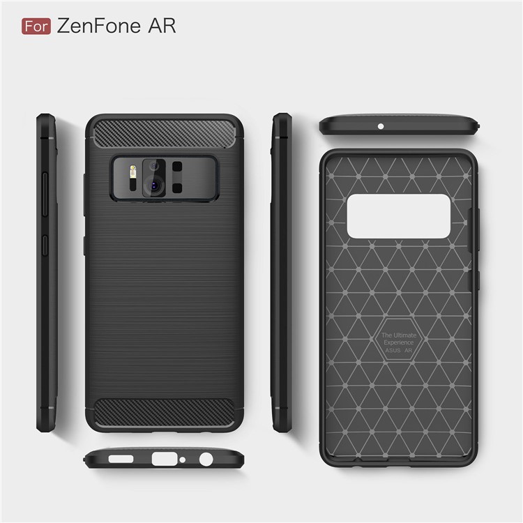 Carbon Fiber Texture Brushed TPU Mobile Phone Case for Asus ZenFone AR-ZS571KL - Black-9