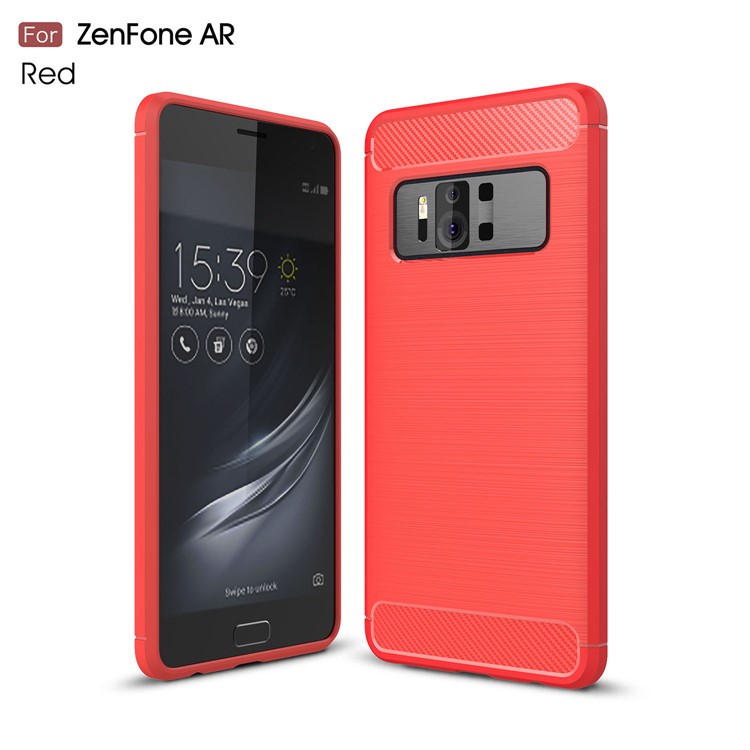 Carbon Fiber Texture Brushed TPU Mobile Phone Shell for Asus ZenFone AR-ZS571KL - Red-1