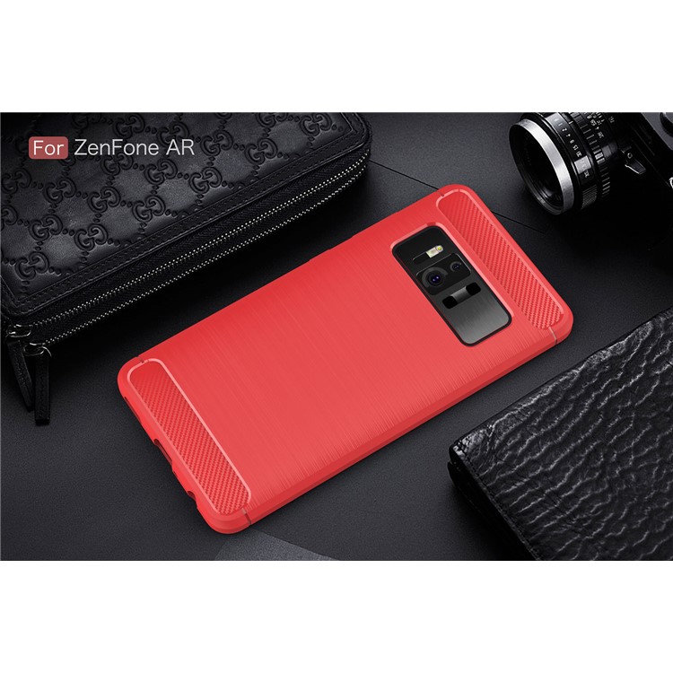 Carbon Fiber Texture Brushed TPU Mobile Phone Shell for Asus ZenFone AR-ZS571KL - Red-2