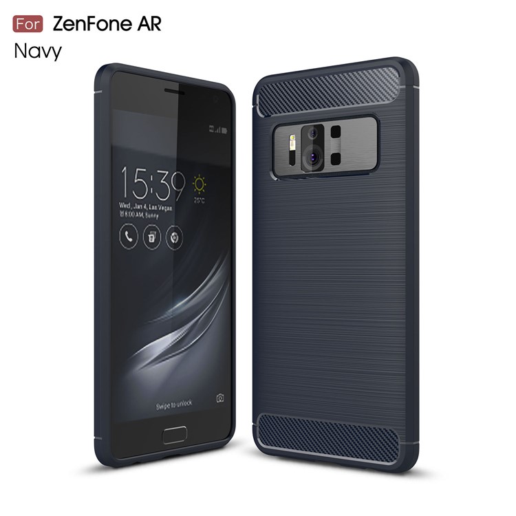 Carbon Fiber Texture Brushed TPU Back Casing for Asus ZenFone AR-ZS571KL - Dark Blue-1