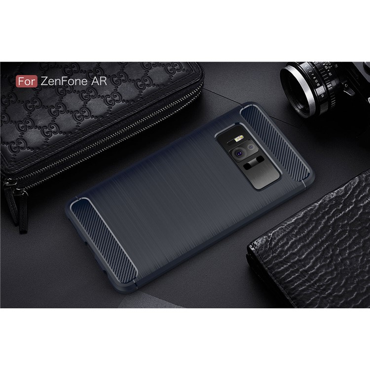 Carbon Fiber Texture Brushed TPU Back Casing for Asus ZenFone AR-ZS571KL - Dark Blue-2