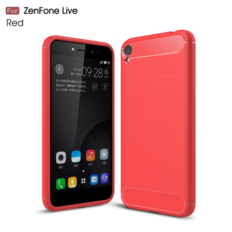 Carbon Fiber Texture Brushed TPU Phone Cover for Asus Zenfone Live ZB501KL - Red-1