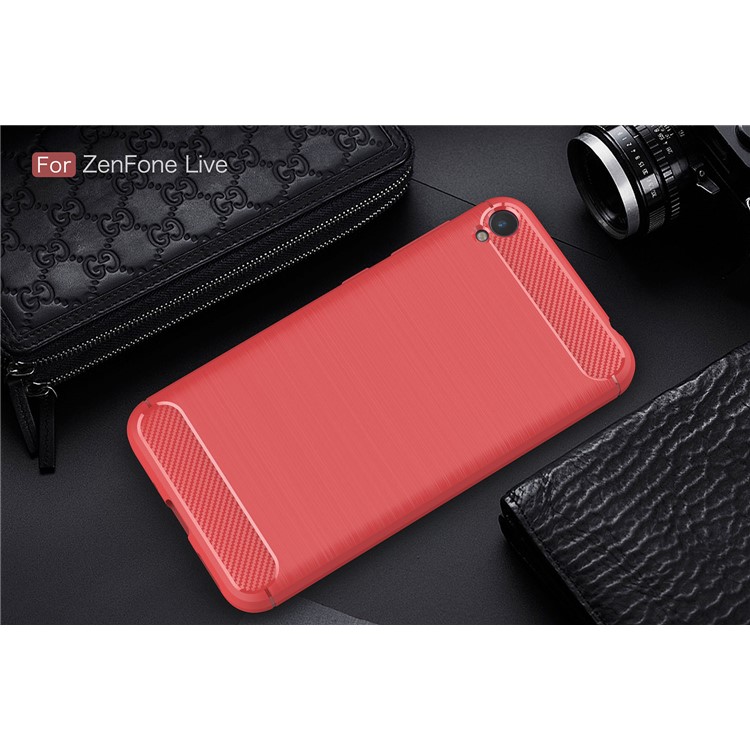 Carbon Fiber Texture Brushed TPU Phone Cover for Asus Zenfone Live ZB501KL - Red-2