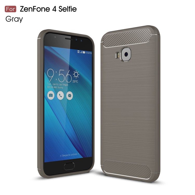 Carbon Fiber Texture Brushed TPU Mobile Phone Cover for Asus Zenfone 4 Selfie Pro ZD552KL - Grey-1