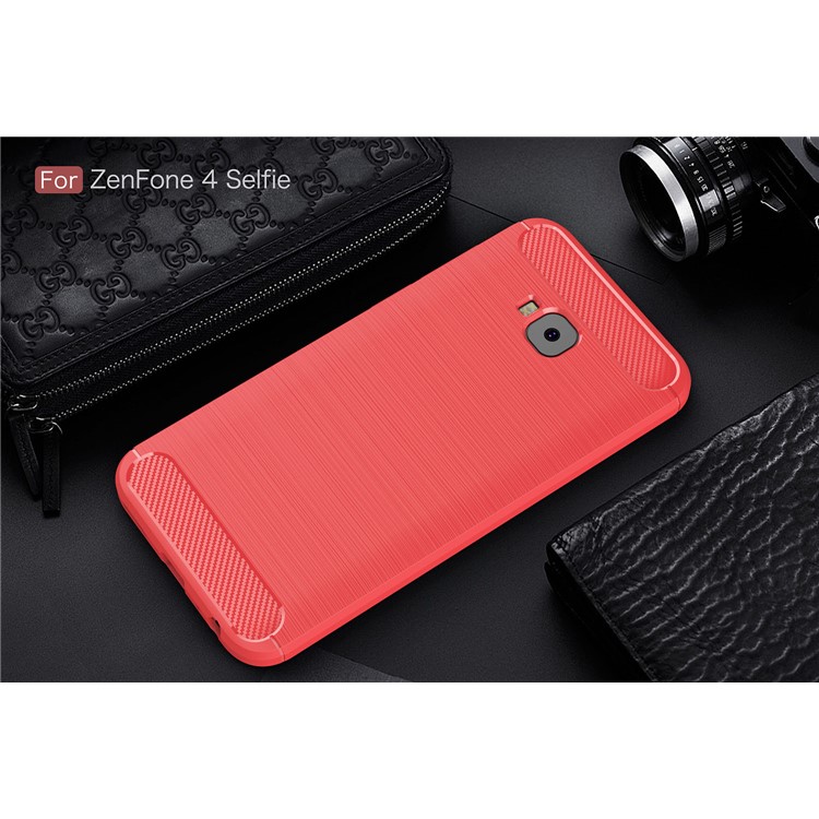 Carbon Fiber Texture Brushed TPU Mobile Phone Shell for Asus Zenfone 4 Selfie Pro ZD552KL - Red-2