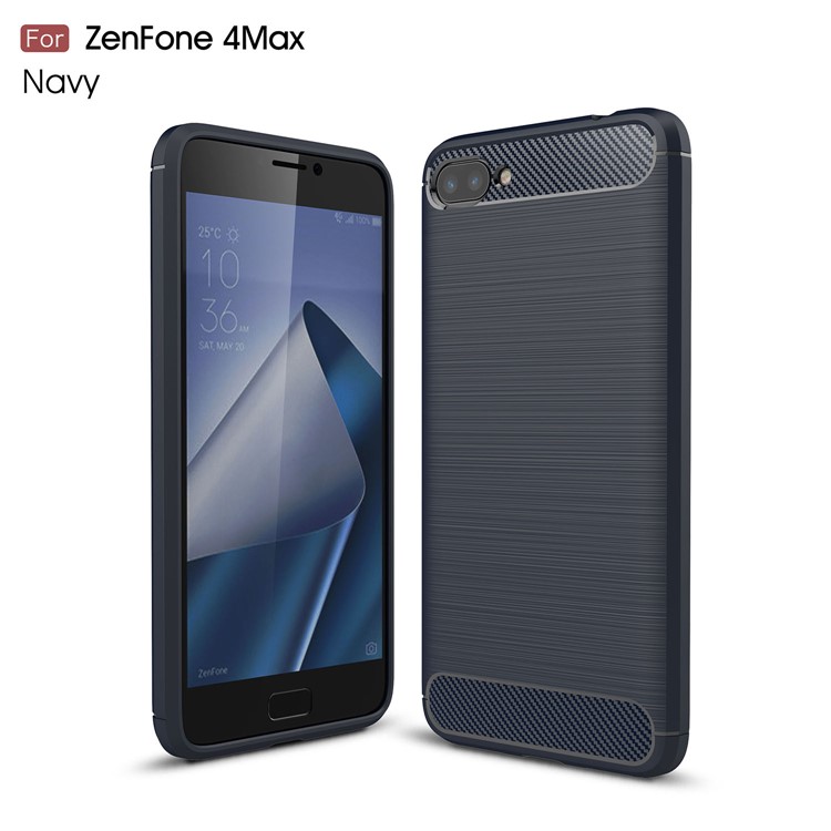 Carbon Fiber Texture Brushed TPU Cell Phone Cover for Asus Zenfone 4 Max Plus ZC554KL - Dark Blue-1