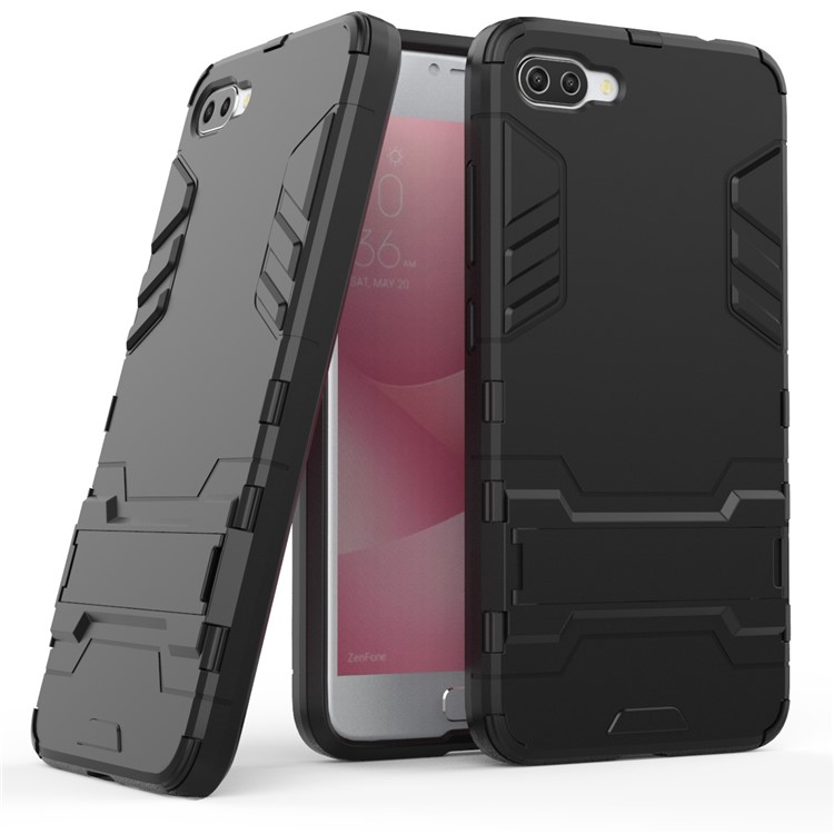 Ударопрочный PC + TPU Гибридный Подставка Для Телефона Для Asus Zenfone 4 Max Plus (zc554kl) - Черный-1