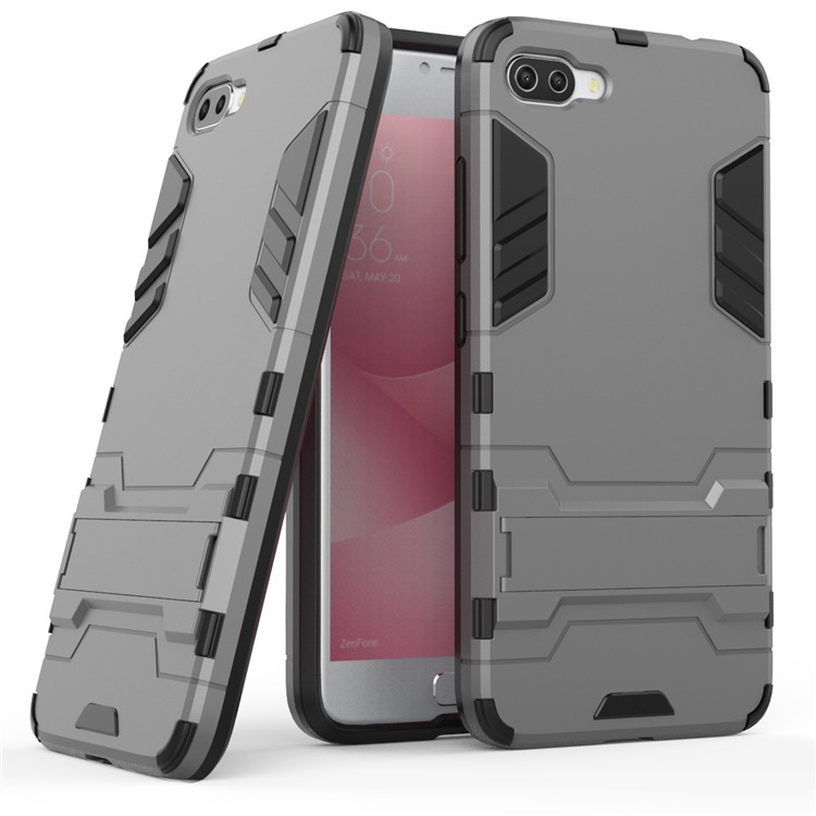 à prova de choque PC + TPU Hybrid Kickstand Phone Shell para Asus ZenFone 4 Max Plus (ZC554KL) - cinza-1