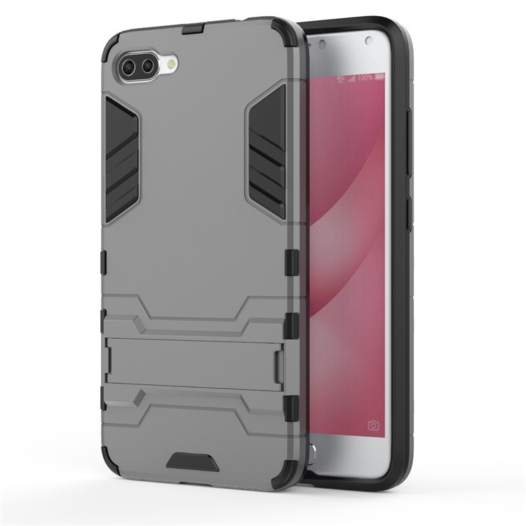 à prova de choque PC + TPU Hybrid Kickstand Phone Shell para Asus ZenFone 4 Max Plus (ZC554KL) - cinza-2