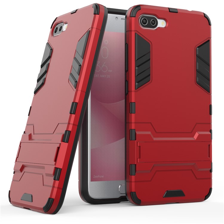 Shockproof PC + TPU Hybrid Kickstand Phone Casing for Asus ZenFone 4 Max Plus (ZC554KL) - Red-1