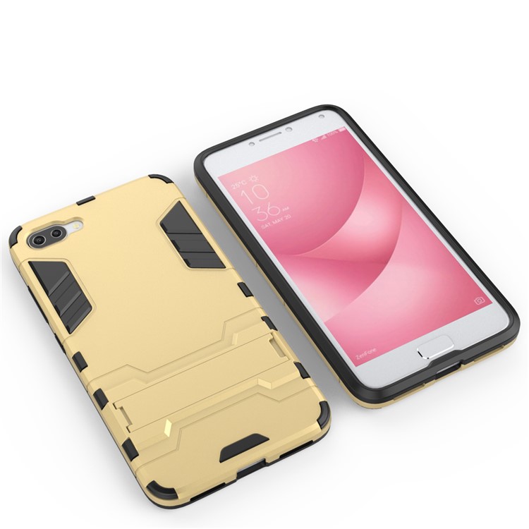 Shockproof PC + TPU Hybrid Kickstand Mobile Phone Case for Asus ZenFone 4 Max Plus (ZC554KL) - Gold-3