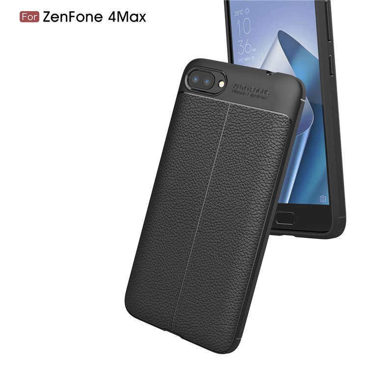 Litchi Grain PU Leather Coated TPU Cell Phone Cover for Asus ZenFone 4 Max / 4 Max Pro / 4 Max Plus (ZC554KL) - Black-6