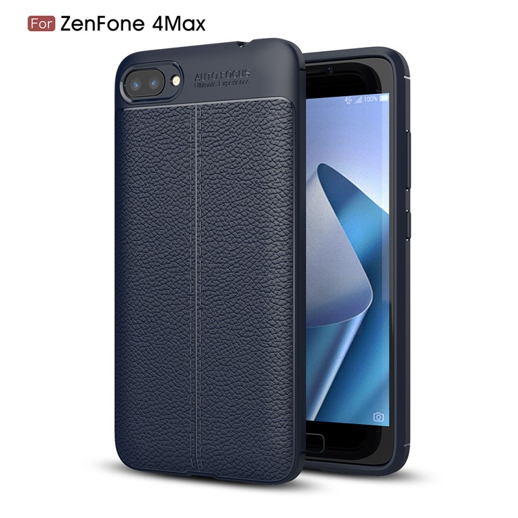 Litchi Grain PU Leather Coated TPU Case Phone Accessories Mobile for Asus ZenFone 4 Max / 4 Max Pro / 4 Max Plus (ZC554KL) - Dark Blue-1