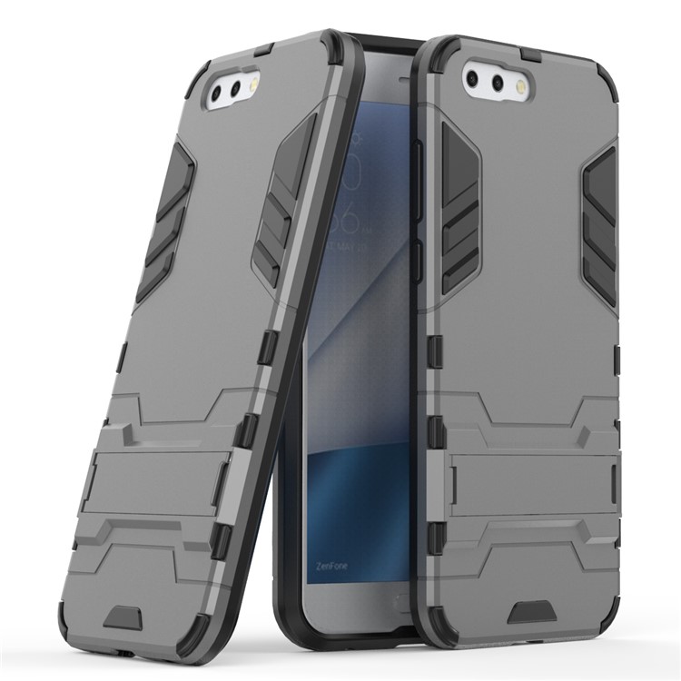 Shockproof PC + TPU Hybrid Kickstand Phone Shell for Asus ZenFone 4 (ZE554KL) - Grey-1