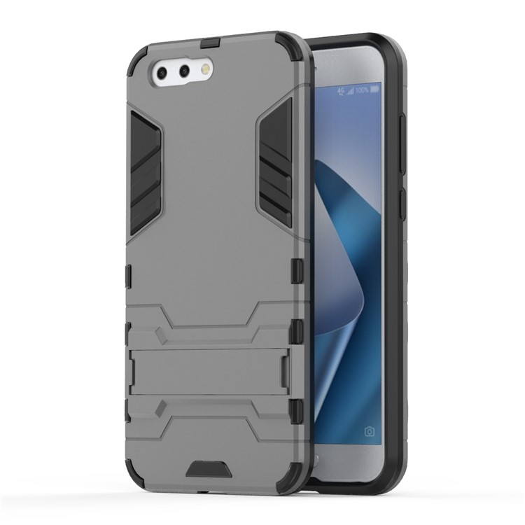 Shockproof PC + TPU Hybrid Kickstand Phone Shell for Asus ZenFone 4 (ZE554KL) - Grey-2