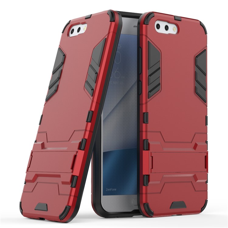 Shockproof PC + TPU Hybrid Kickstand Phone Casing for Asus ZenFone 4 (ZE554KL) - Red-1
