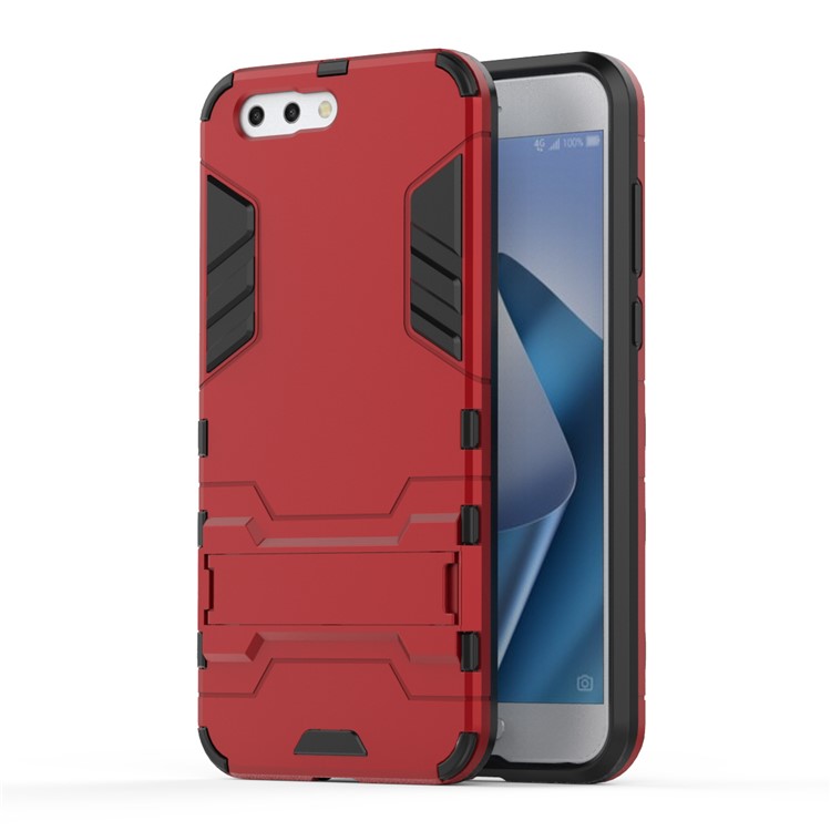Shockproof PC + TPU Hybrid Kickstand Phone Casing for Asus ZenFone 4 (ZE554KL) - Red-2